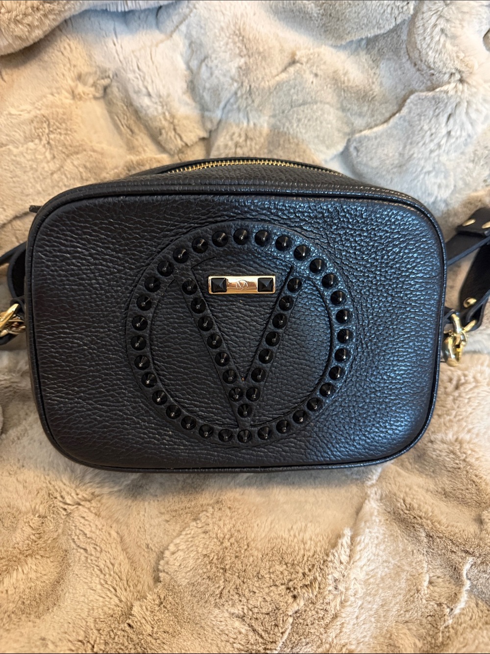 Mario Valentino Black Studded V Logo Crossbody Bag